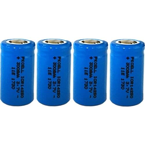 4pcs PKCELL Size 1/2AA Lithium 3.7V Battery 300mAh ICR14250 Li-ion Rechargeable Batteries For LED FlashLights Toy Cars