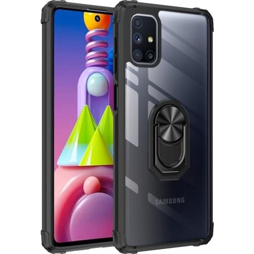 Military Acrylic Armor Shockproof Case For Samsung Galaxy M51 M31S M31 M40S M60S M80S Magnetic Metal Ring Stand Protective Cover