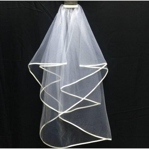 2019 Hot Sales Free Shipping White Ribbon Edge Ivory Free Comb Satin Edge Short Wedding Bridal Veil