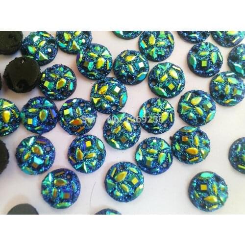 Free shipping Round 14mm Blue/Yellow AB colour sew on Resin crystal loose beads gemstone Rhinestonem 120pcs/bag