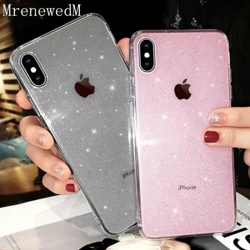 MrenewedM 12 Mini Ultra thin Transparent Glitter Phone Case For iPhone 11 Pro XR XS Max Soft Silicone Cover on 6S 7 8 Plus Shell