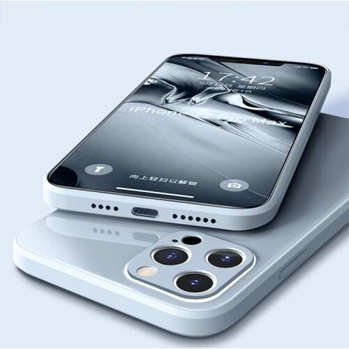 For iPhone 12 11 Pro Max Mini X XR XS max 8 7 Plus SE 2 Case Liquid Square Tempered Glass Shockproof Soft Frame Back Cover