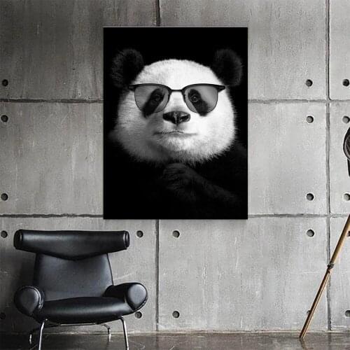 Home Decoration Panda Sunglass Canvas Painting Wall Art Cartoon Animal Poster Modular Cute Picture Frame For Bedside Background