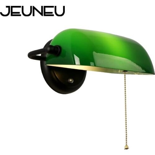 Europe Industrial Vintage Wall Lamp LED E27 With Switch Classical Green Banker Wall Light for Bedroom Living Room Corridor Study