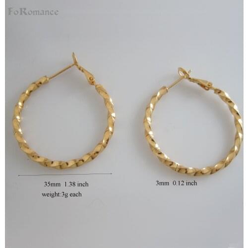 Foromance YELLOW GOLD GP ROUND SHAPE HOOP WITH TWIST PLAIN BAR DIAMETER 35MM 1.38" CLIP ON TYPE CLASP EARRING