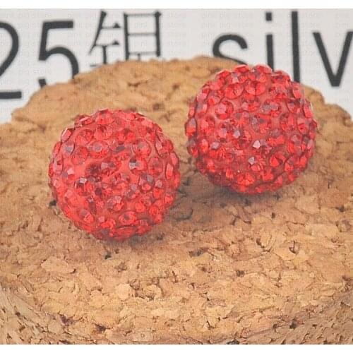 Red 12mm Full Cz Rhinestones Ball Studs Earring Rhinestone Silver Studs 925 Earrings New