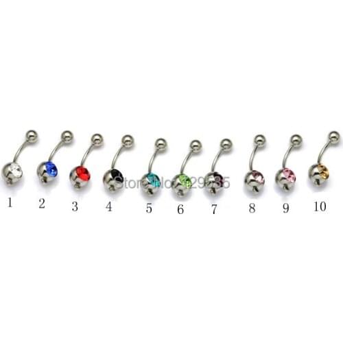 Hot Selling! Fashion Titanium steel Double Austrian Crystal Gem Ball Belly Button DIY Women Navel Ring 11 colors Free Shipping