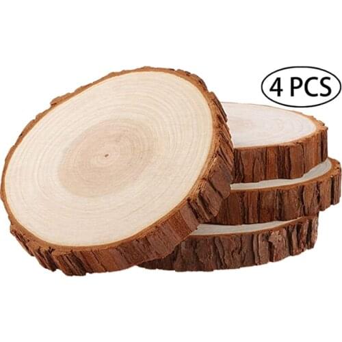 Best 4 Pieces Wood Log Slices 18-19cm Unfinished Wooden Circles Without for DIY Crafts Wood Slices Centerpieces Decoration