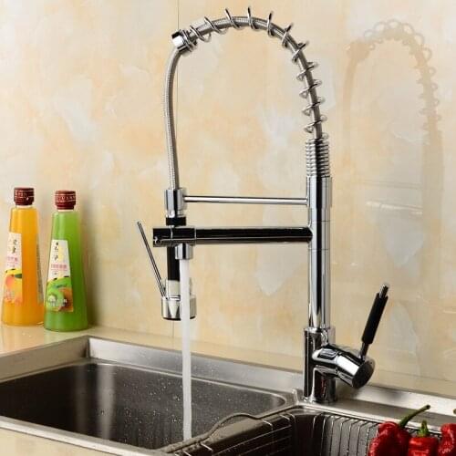 Multifunctional Spring Dish Faucet All Copper Hot And Cold Single Hole Rotary Draw Kitchen