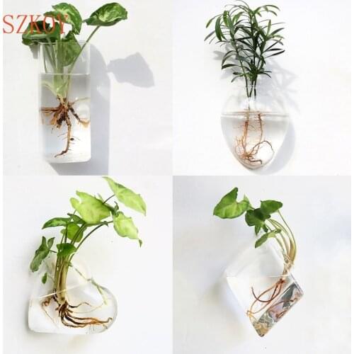 Wall Hanging Glass Vase Terrarium Hydroponic Plant Vases Wall Fish Tank Aquarium Container Flower Planter Pots Home Garden Decor