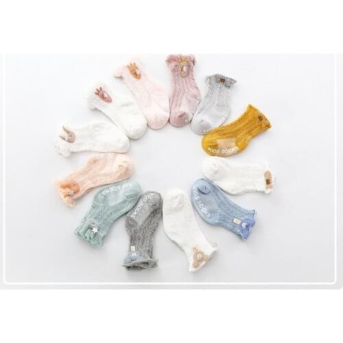 3PCS Summer Thin Baby Socks Mesh Breathable Frilly Socks Cute Cartoon Doll Kids Floor Socks for Infant Toddler Socks Baby Stuff