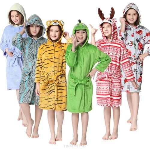 2021 New Winter Childrens Bathrobe Pajamas For Girls Kids Sleepwear Robe 3-13 Years Teenagers Unicorn Flannel bathrobe For Boys