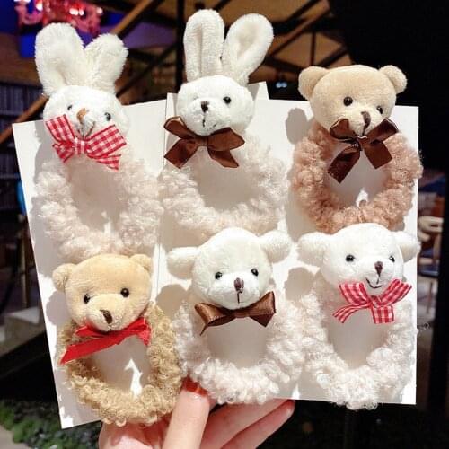 Cute Girly Heart Bear Bunny ELAST HAIR BAND Rubber Band Children Bowknot Plush Animal Hair Ties FOR GIRL Animal Hair Accessories