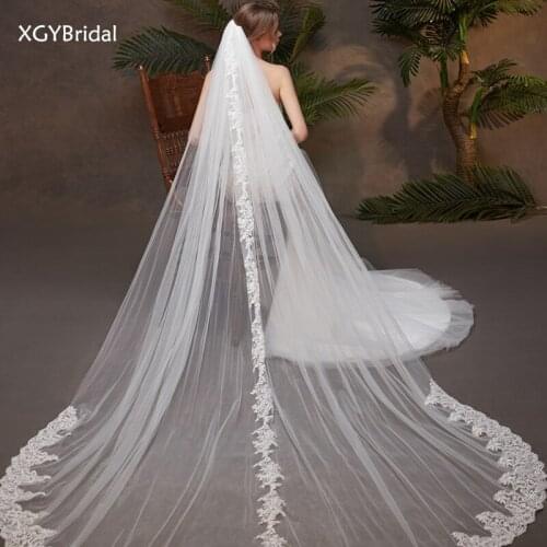 New Arrival Hot Sell Wedding Veils Long White Ivory Lace Real Shot Picture One Layer Polyester With Hair Comb Bridal Accessories