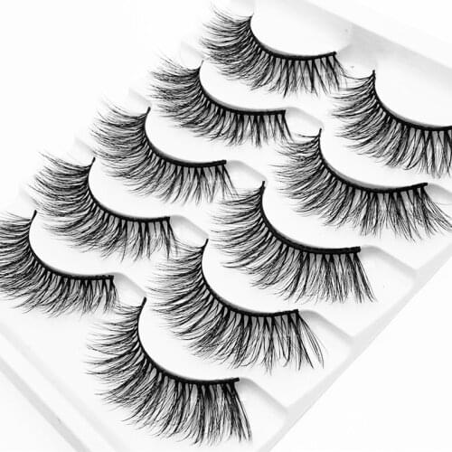YOKPN Charm Mink Hair 3D Eyelashes False Eyelash 5 Pairs Natural Thick Volume Fake Eye Lashes Hand Made Faux Mink Lashes