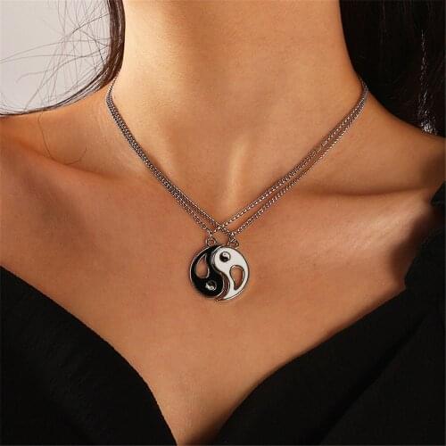 Couple Necklaces Jewelry Chinese Tai Chi Bring Luck Alloy Hollow Out Pendant Lovers Valentines Gift