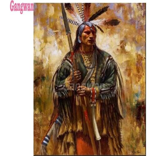 Full square diamond painting Indian warrior full diamond embroidery 5D round rhinestone mosaic diamond inlaid feather Native art