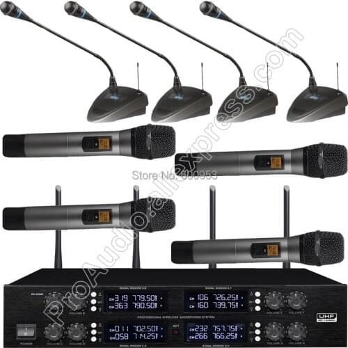 Pro 4 Handheld 4 Tabletop Gooseneck Wireless Digital Conference Microphone System UHF Adjustable frequency 400 Channel