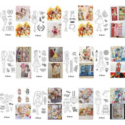 Mix Style Girls Women Flower Butterfly Letter Words Clothes Clear Silicone Stamps Decorate Cards Diy Stencils Handmade Scrapbook