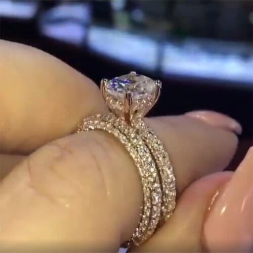 Luxury Double Row Crystal Rings For Women Rose Gold /Silver Ring Zircon Wedding Band Engagement Ring Size4-10 anillos Dropship