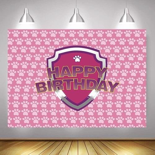 Pink Paw Photography Backdrop For Kids Baby Girls Happy Birthday Party Background Girls Cartoon Shower Pet Banner Decoration