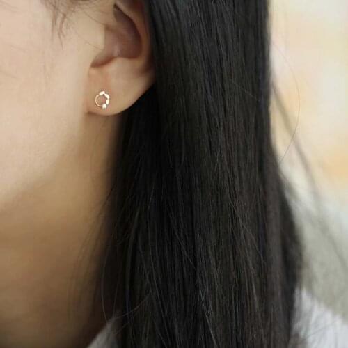 14K solid gold Wreath Crystal stud earring Mini dainty women minimal simple style gift bridesmaid