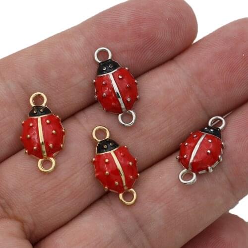 10PCS Silver Plated Enamel Beetle Charm Connector for Jewelry Making Bracelet Accessories Findings Handmade DIY