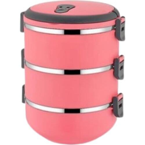3 Layer Thermos Featured Triple Bowl Food Storage Container Pink