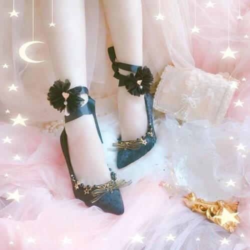 Vintage Lolita straps court ladies high heels Sweet Shoes Kawaii Girl Tea Party cos Victoria PU Lovely Pointed single shoes