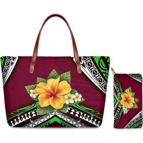 HYCOOL Women Handbag And Wallet Set Hawaiian Tropical Flower Polynesian Pattern Ladies Shoulder Bags 2020 New Trendy Luxury Bag