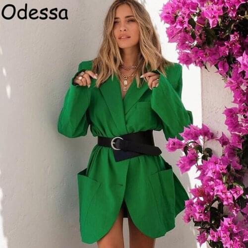Odessa 2021 Pink Women Elegant Blazer Tops Long Sleeve Za 2021 Winter Jacket Fall Casual Loose Padded Shoulder Green Black Coat