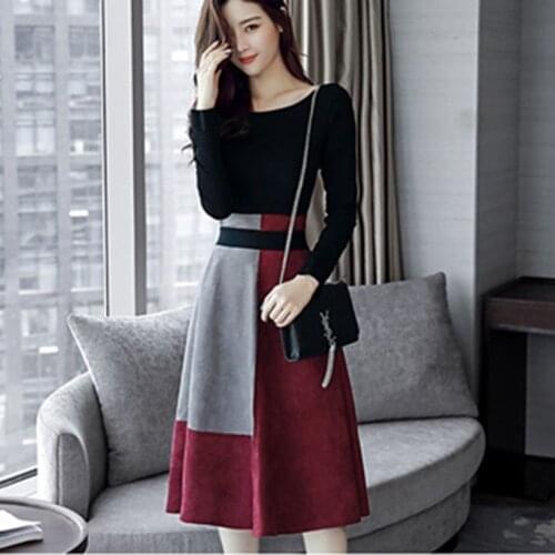 Woman autumn Dress Slim Waist Sexy 2020 Fashion Solid Color Autumn Winter Dresses Two-piece suit