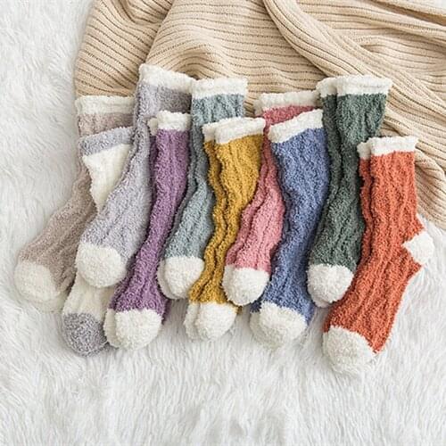 Winter Warm Coral Fleece Tube Socks Womens Cute Big Hemp Flower Diamond Plush Casual Floor Socks