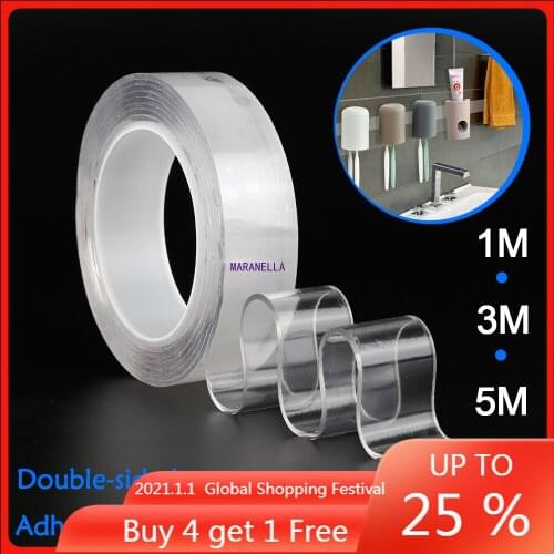 1/2/3/5m Reusable Double-Sided Adhesive Nano Traceless Tape Removable Sticker Adhesive Loop Disks Tie Glue Gadget