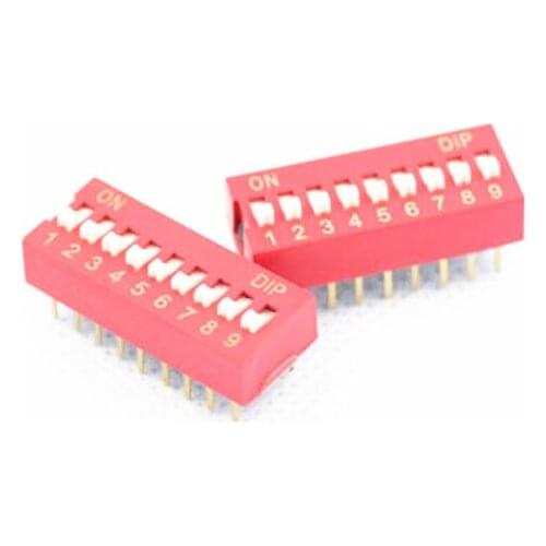 10PCS NEW Red 2.54mm Pitch 9-Bit 9 Positions Ways Slide Type DIP Switch
