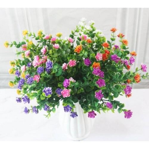 21 Heads Lotus Plastic Flower With Eucalyptus Leaves Artificial Flower Bouquet For Home Decoration Plant Wall Garden Decor