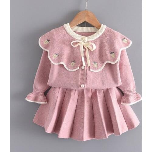 27KIDS Girls Winter Autumn Princess Knitted Strawberry Skirt Dress Kid Clothes Children Clothing Party Style Casual Dresses Sets