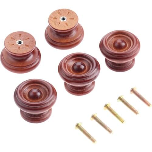 5Pcs Wooden Cabinet Knobs Wood Furniture Handles Kitchen Drawer Cabinet Knobs and Handles Cupboard Door Pulls Furniture Hardware
