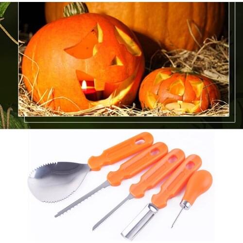 5PCS/ Set Halloween Pumpkin Cuttings Orange Pro Carving Kit Tool Stainless Steel Durable Carving Tool Halloween Kitchen Gadget 3