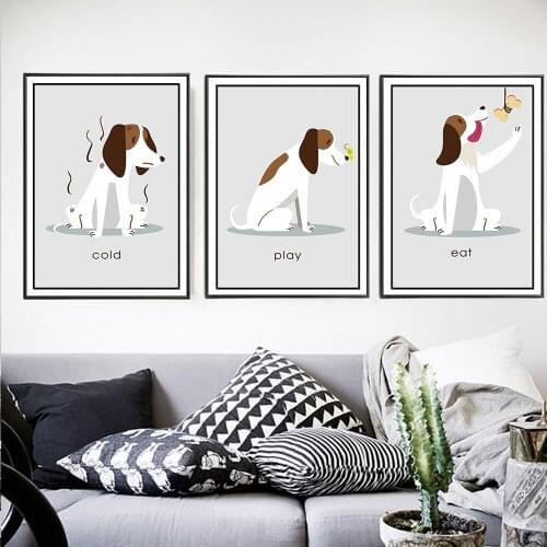 AAVV Posters and Prints Print on Canvas Art Animals Picture for Living Room Home Decor The Dog Feel Cold Play and Eat No Frame
