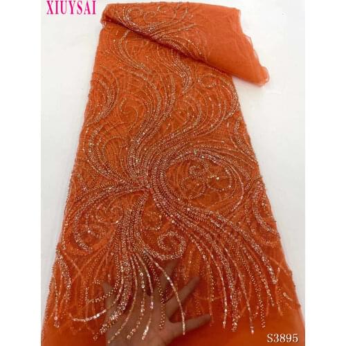 African lace fabrics luxury Embroidery Guipure Cord Lace Classic lattice korea mesh lace fabric with heavy beaded lace SL543