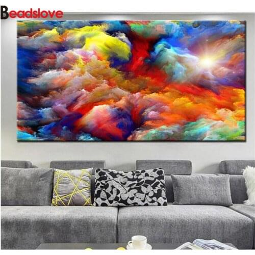 Large diamond painting Colorful Clouds Modern decor, 5d diy diamond embroidery full round drill 3 d diamond mosaic scenery