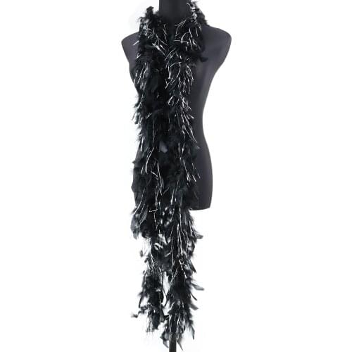32G Black Turkey Feathers Boa With Sliver Silk Shawl Accessory Marabou Plumes Decoration Carnival Wedding Feather For Crafts