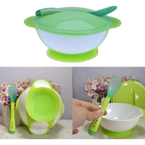 Kids Lid Bowl Spoon Cartoon Color Sucker Bowl Fork Set Toddler Baby Training Eating Safe PP Spoon Bowl Prop Dishes
