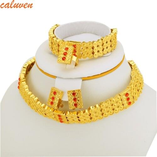 Gold Color Ethiopian Jewelry sets Women Chokers Necklace/Earrings/Ring/Bracelet Sets Eritrea Habesha Africa Bride Jewelry
