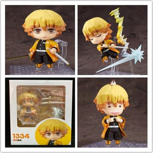10cm Japan Anime Demon Slayer Agatsuma Zenitsu Action Figure PVC Thunder Breath Q Version Collection Model Dolls Toys for Gifts