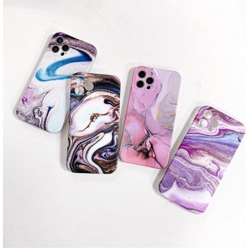 Gradient Purple Marble Phone Case For iPhone 12 Mini 11 Pro XS MAX XR 6 7 8 Plus SE20 Soft IMD Camera Protective Back Cover Gift