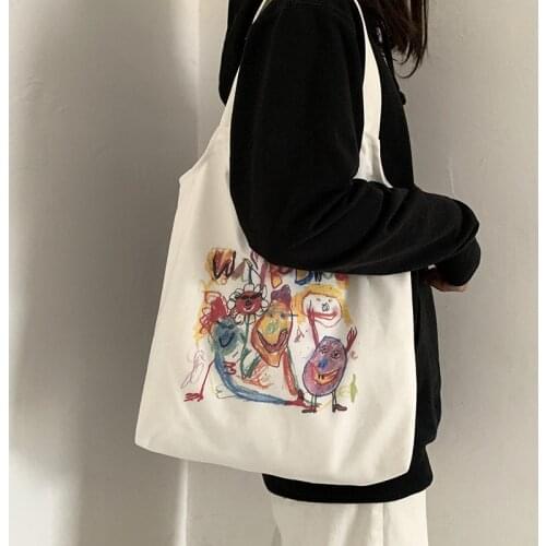 Womens Canvas Shoulder Tote Bag Large Cotton Cloth Shopping Bags for Lady Female Handbag Foldable Comics Beach Shopper Bag