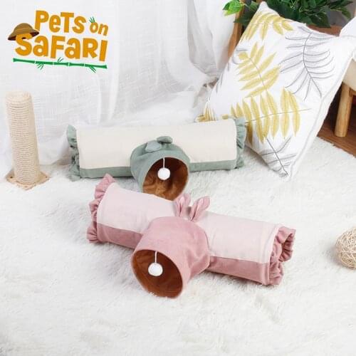 Lovely Pink Bunny Shaped Hamster Toys Collapsible Leopard Print Fashion Rabbit Hedgehog Guinea Pig 3 Holes Pet Tunnel