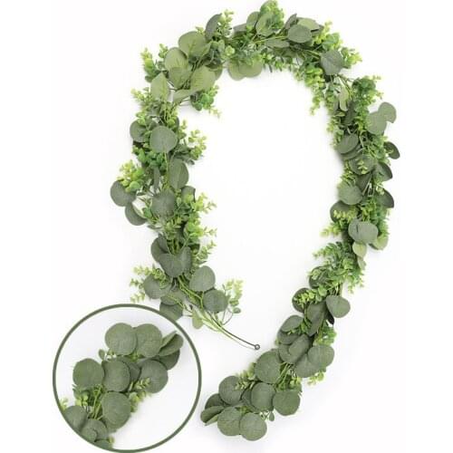 2M Artificial Rattan Eucalyptus Vines Willow Leaves Eucalyptus Winding Vine Fake Plants for Wedding Home Garden Decoration Ivy